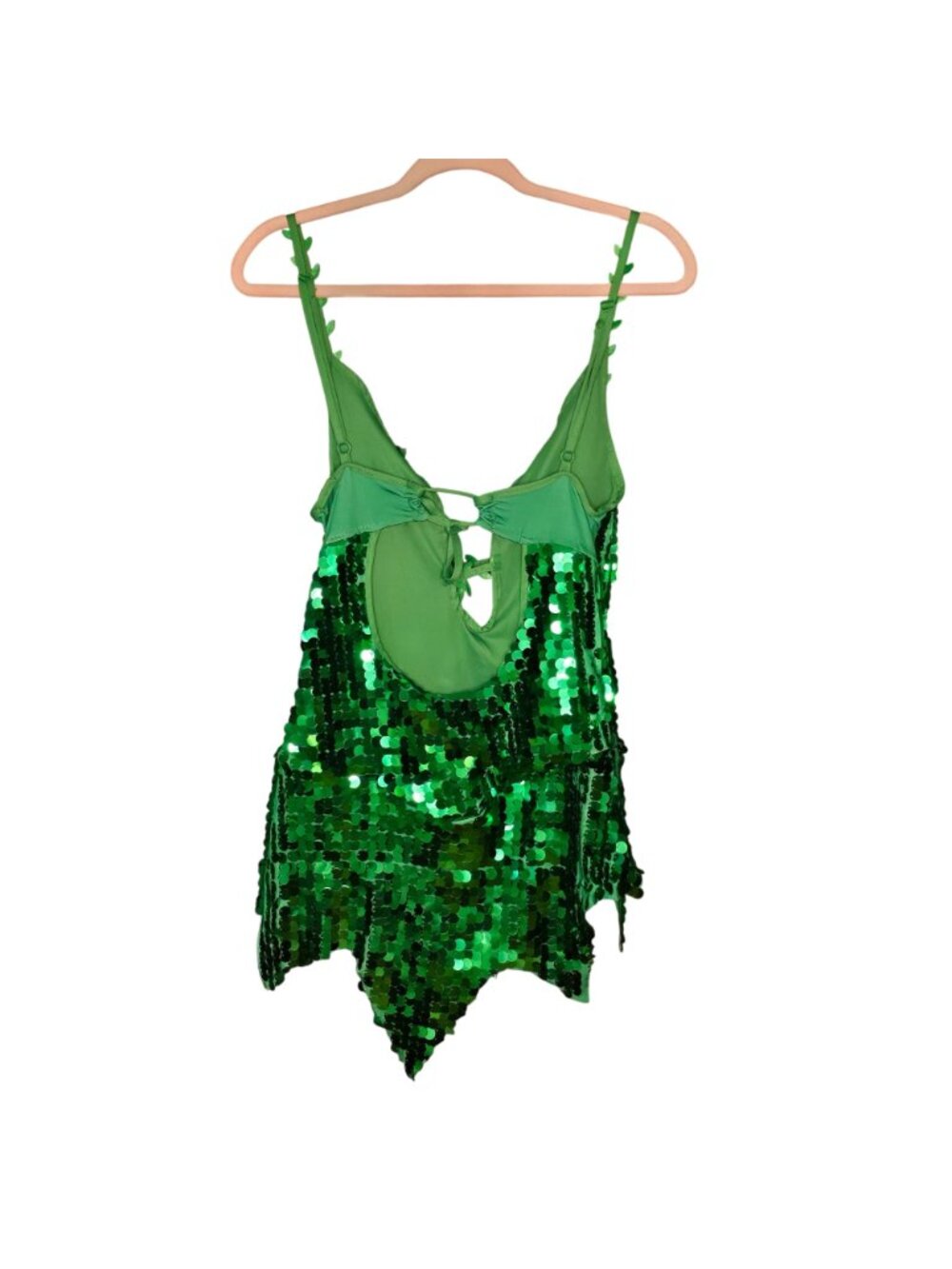 Tipsy Elves Green Sequin Ivy Costume Medium Lace Up Leaf Romper Fairy - Picture 7 of 14